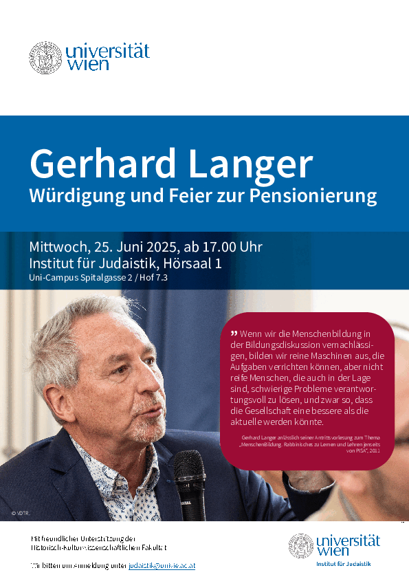 Plakat zur Pensionierungsfeier von Prof. Gerhard Langer